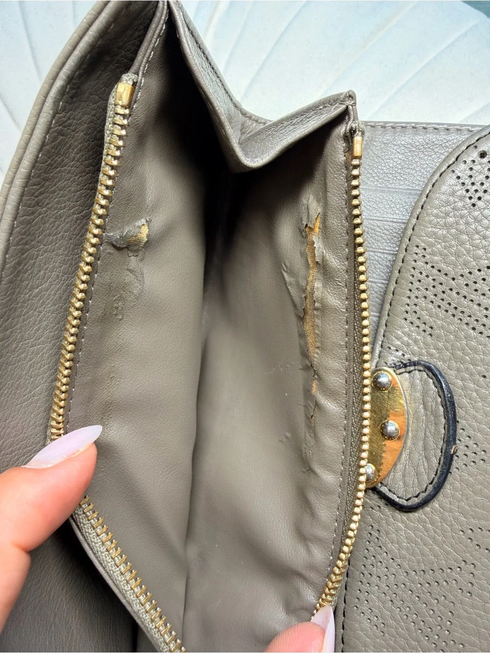 Louis Vuitton Taupe Perforated Monogram Leather Clutch with Gold Lock